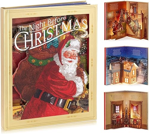 The Night Before Christmas Pop-Up Book with Light and Sound, 2023 New 3D Illustration Board Book, Christmas Music Storybook Picture Books, for Kids