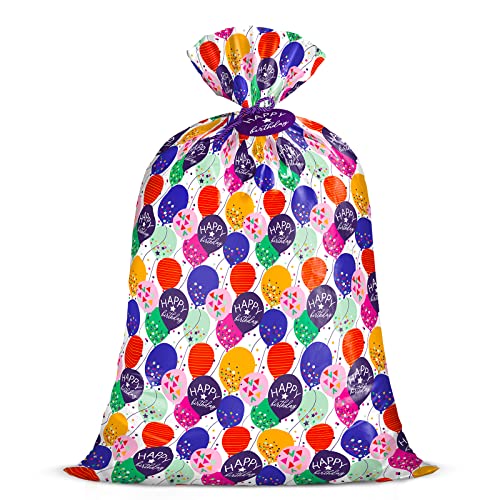 WRAPAHOLIC 56' Large Birthday Plastic Gift Bag - Colorful Balloon with Confetti Design for Kids Birthdays, Parties or Celebrating - 56' H x 36' W