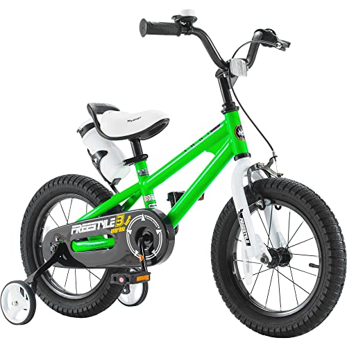 RoyalBaby Freestyle Kids Bike Boys Girls 16 Inch BMX Childrens Bicycle with Training Wheels & Kickstand for Ages 4-7 years, Green