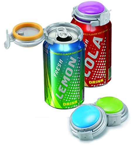 Jokari 2 Click Fizz Keeper Pump and Pour for Standard Size 12oz Cans of Carbonated Beverages. Keep Soda, Seltzer, Beer and More Bubbly and Fizzy, Prevent Spills. Press on Can Cover to Preserve Pop (2)