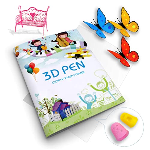 SONGTIY 3D Printing Drawing Book, Reusable Colorful 40 Patterns Thick Paper Template with a Clear Plate, Painting Graffiti Template for 3D Pen Kids DIY Gift