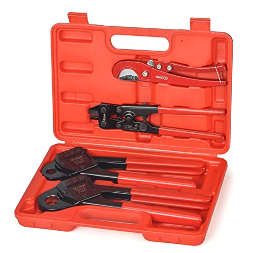 iCrimp IWS-1807CN PEX Crimping Tool Kit with PEX Crimpers, PEX Tubing Cutter, Copper Ring Removal Tool for 1/2’’ & 3/4’’ Copper Crimp Rings, Meets ASTM F1807 Standard