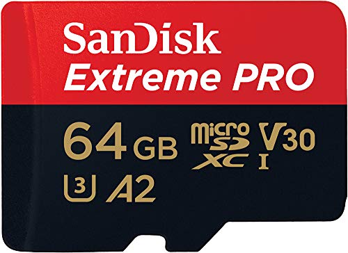 SanDisk 64GB Extreme PRO microSD UHS-I Card with Adapter C10, U3, V30, A2, 200MB/s Read 90MB/s Write SDSQXCU-064G-GN6MA