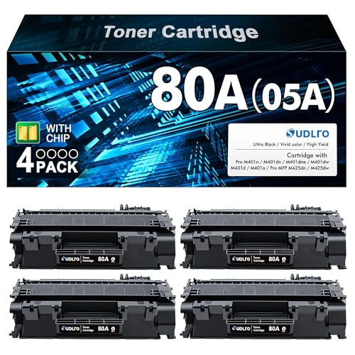 80A Toner Cartridge Black Replacement for HP 80A CF280A 80X CF280X CE505A 05A to use with Pro 400 M401dn M401dne M401n MFP M425d M425dw P2055DN Printer Output(Black, 4-Pack)