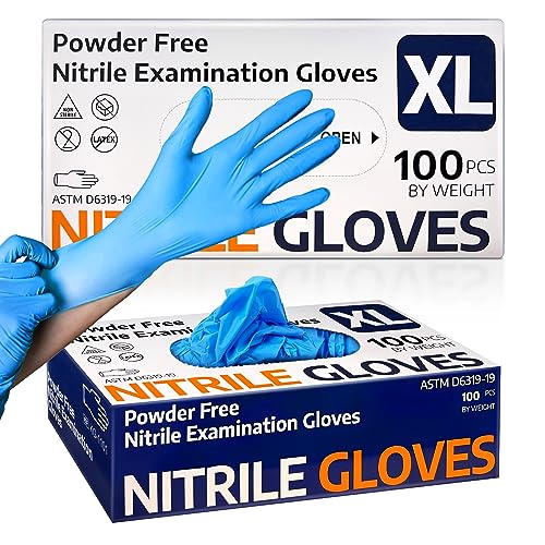 Supmedic Nitrile Exam Glove, 3.5 mil Disposable Medical Gloves Powder-Free Latex-Free, Box of 100 pcs (Blue) (X-Large)