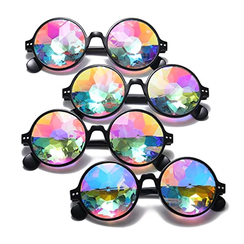 RuiJinGen Trippy Psychedelic Festivals Kaleidoscope Rainbow Sunglass Rave Goggle Glasses Prism Diffraction (M138 4 pcs Black)