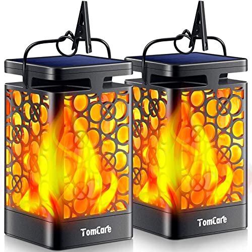 TomCare Solar Lights Outdoor Upgraded Solar Lantern Flickering Flame Outdoor Waterproof Hanging Lanterns Decorative Solar Powered Outdoor Lighting LED Christmas Lights for Patio Deck Yard, 2 Pack