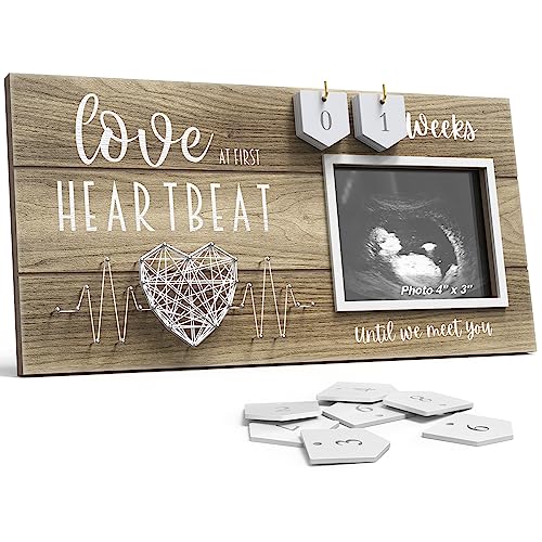 Baby Sonogram Picture Frame with Countdown Weeks - Standard 4'x3' Ultrasound Photo - Pregnancy Announcements Ideas - Gender Reveal Baby-Shower Gift - New Mom Expecting Parents to Be Keepsake Gifts