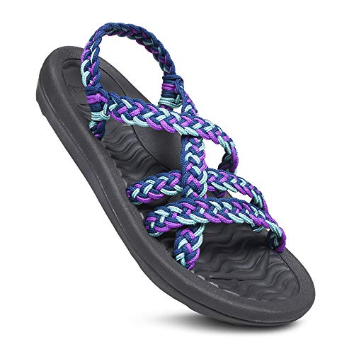 Women's Crochet Summer Essentials Lightweight Slingback Sandals (Navy-Purple, 11)