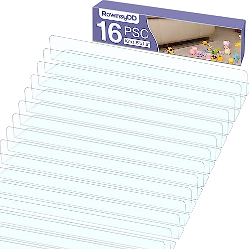 RowinsyDD 16 Pack Toy Blocker for Furniture, Clear Under Couch Blocker, Stop Things Going Under Sofa or Bed, 16' L x 1.6' H, Adjustable Gap Bumper for Furniture with Strong Tape