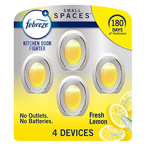 Febreze Small Spaces, Plug in Air Freshener Alternative for Home, Heavy Duty Lemon Scent, Odor Eliminator for Strong Odor 4 Count (Pack of 1)