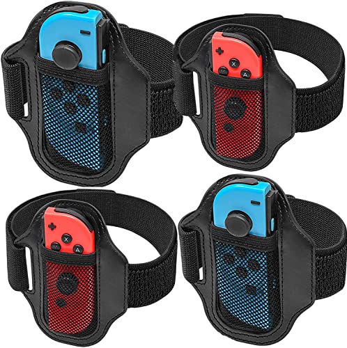 [4 Pack] Switch Leg Strap for Nintendo Switch Sports, TGDPLUE Switch Soccer Leg Straps Compatible with Switch Sports/Ring Fit Adventure, Two Size Adjustbale Elastic Strap for Adults & Children