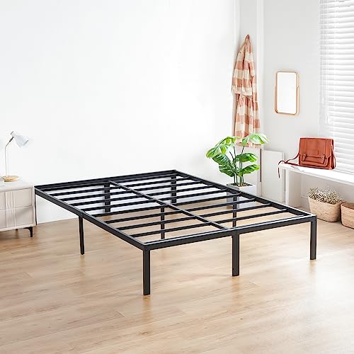 Olee Sleep 14 Inch Heavy Duty Steel Slat Anti-Slip Support, Easy Assembly Platform Bed Frame, Noise Free Steel Mattress Foundation, Maximum Storage, No Box Spring Needed, Black, Full Size