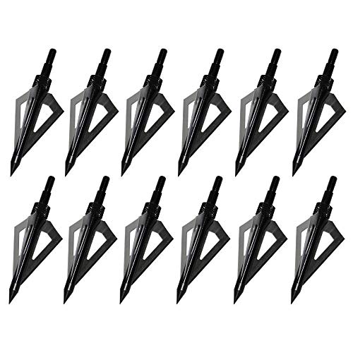 Sinbadteck Hunting Broadheads, 12PCS 3 Blades Bowhunting Broadheads 100 Grain Archery Arrow Broadhead Compatible with Traditional Bows and Compound Bows (Black)