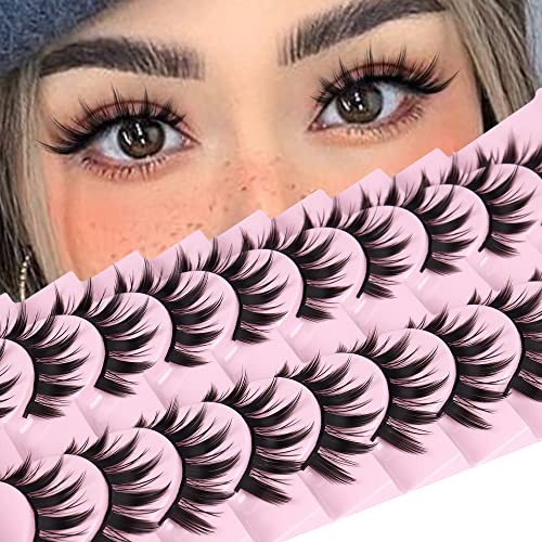 False Eyelashes 10 Pairs Manga Lashes Japanese Style Anime Thick Cosplay Lashes Natural Look 16MM Spiky 8D Wispy Faux Mink Lashes Full Strip Doll Lashes by FANXITON