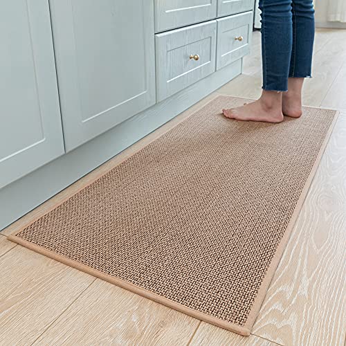 Kitchen Rugs and Mats Non Skid Washable, Absorbent Runner Rugs for Kitchen, Front of Sink, Kitchen Mats for Floor (Beige, 20'x47')