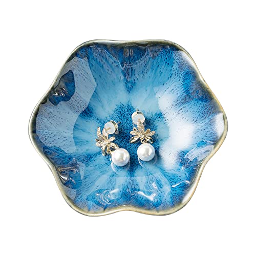 BEUNAIZER Jewelry Dish Tray, Ring Dish, Ceramic Trinket Tray, Key Bowl, Decorative Plate, Gifts for Friends Sisters Daughter Mother (starry blue)