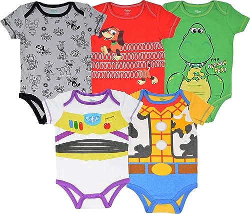 Disney Pixar Toy Story Woody Buzz Lightyear Slinky Dog Newborn Baby Boys 5 Pack Bodysuits 3-6 Months