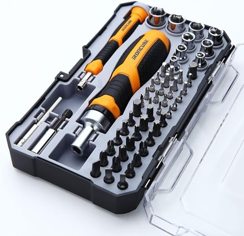 IRONCUBE Ratcheting Screwdriver Set, 56-Piece, Magnetic, Multi Bits Tool Kit with Case