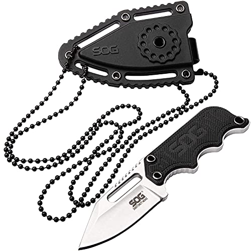 SOG Instinct Mini Small Fixed Blade Knife- 8.75 Inch x 1 Inch x 4 Inch Full Tang Adjustable Clip Belt or Boot Knife with Tactical Knife Sheath and Neck Knife Lanyard (NB1002-CP)