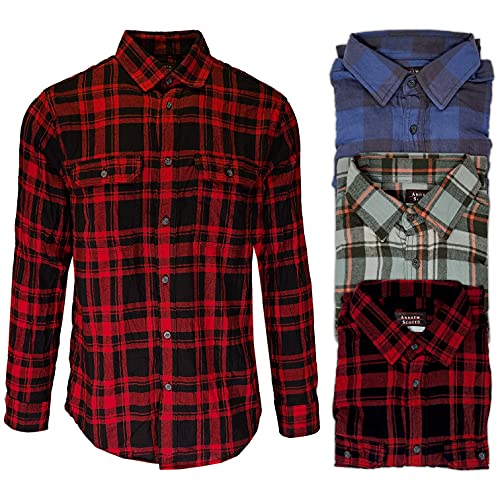 Andrew Scott Men's Button Down Regular Fit Long Sleeve Plaid Flannel Casual Shirts -Pack of 3