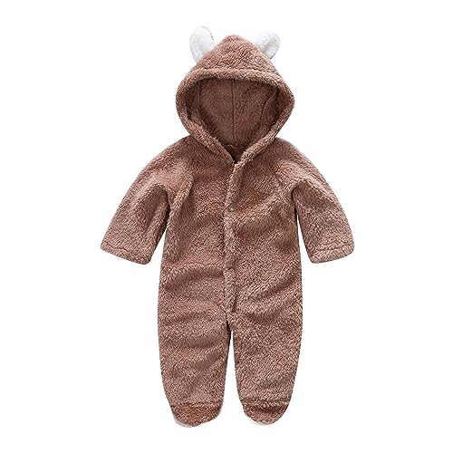 ZHICHUANG Cold Weather Baby Boy Girl Jumpsuit Winter Solid Color Cartoon Ear Plush Sweater Comfy Warm Soft Stretchy