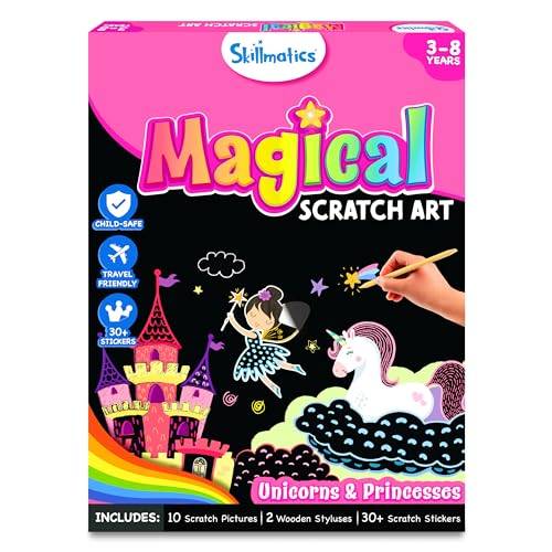 Skillmatics Magical Scratch Art Book for Kids - Unicorns & Princesses, Craft Kits & Supplies, DIY Activity & Stickers, Gifts for Toddlers, Girls & Boys Ages 3, 4, 5, 6, 7, 8