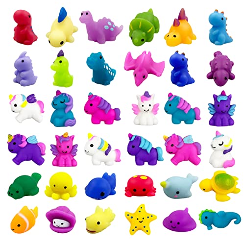 Jofan 36 PCS Mochi Squishy Toys Kawaii Squishies Dinosaur Unicorn Sea Animals Stress Relief Toys for Kids Boys Girls Party Favors Birthday Gifts
