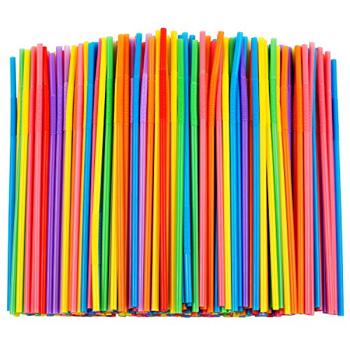 300 Pcs Colorful Flexible Plastic Straws, BPA-Free Disposable Bendy Straws, 10.2' Long and 0.23'' Diameter
