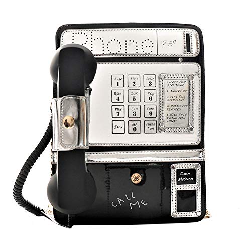 KUANG! Women Reflective Laser Fashion Telephone Shaped Shoulder Bag Ladies Funny Crossbody Bag Chain Purse