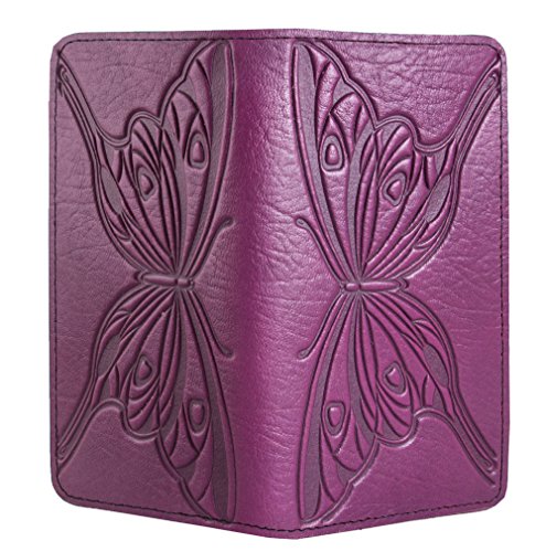 Oberon Design Butterfly Embossed Genuine Leather Checkbook Cover, 3.5x6.5 Inches, Orchid, Made in the USA