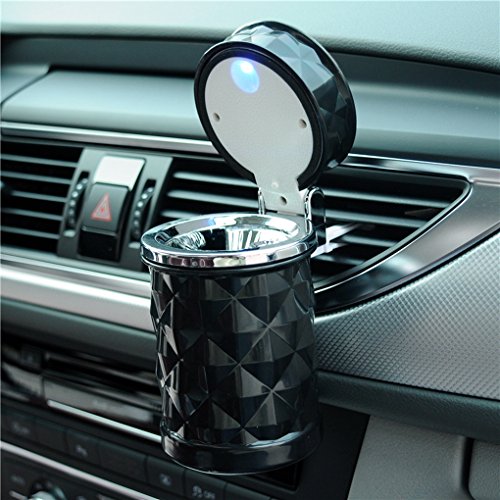 Vurtne Auto Car Ashtray Portable with Blue LED Light Ashtray Smokeless Smoking Stand Cylinder Cup Holder (Black)