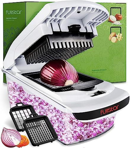 Fullstar Vegetable Chopper - Food Chopper - Onion Chopper - Vegetable Slicer & Spiralizer - Veggie Chopper with Container - Kitchen Gadgets - Home Essentials - Kitchen Accessories (2 in 1, White)