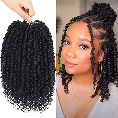 Bileaf 8 Packs Passion Twist Crochet Hair 10 Inch Pre-twisted Short Crochet Passion Twist Hair, Pre Looped Passion Twist Crochet Braids Bohemian Crochet Hair 1B