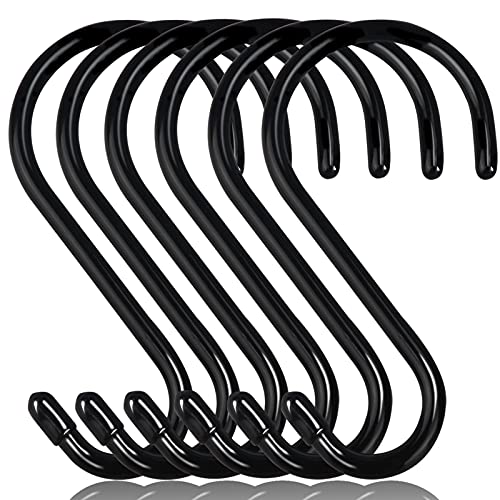 DINGEE 6 Inch Heavy Duty S Hooks, Large S Hooks for Hanging Plants, Vinyl Coated S Hooks 6 Pack Sturdy Non Slip Black S Hooks for Hanging Closet,Bird Feeders,Kitchen,Large Object,Garden Tools
