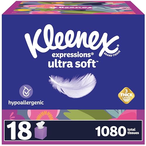 Kleenex Expressions Ultra Soft Facial Tissues, 18 Cube Boxes, 60 Tissues per Box, 3-Ply (1,080 Total Tissues), Packaging May Vary