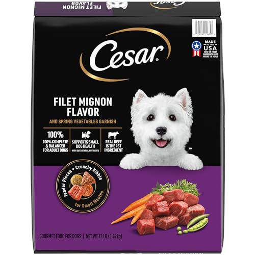 CESAR Small Breed Adult Dry Dog Food Filet Mignon Flavor with Spring Vegetables Garnish Dog Kibble, 12 lb. Bag