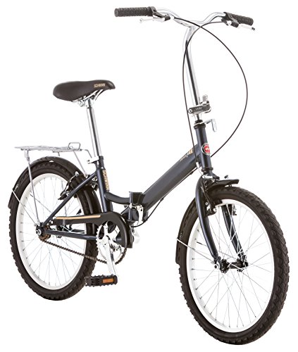 Schwinn Hinge Adult Folding Bike, Mens and Womens, 20-inch Alloy Wheels, Single Speed Drivetrain, Rear Cargo Rack, Carrying Bag Included for Storage, Grey