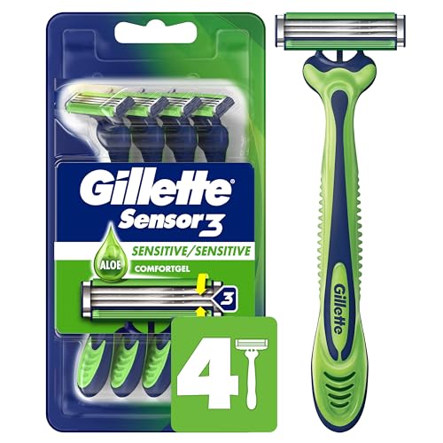 Gillette Sensor3 Sensitive Men's Disposable Razor, 4 Razors