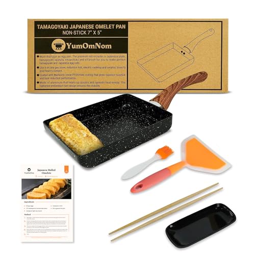 YumOmNom Tamagoyaki Pan, Japanese Cookware, Egg Pan, Rectangle Frying Pan, Kitchen Accessories, Square Pan, Omelette Maker Nonstick, Omelet Pan, Cooking Tools, 7' x 5' Black (5)