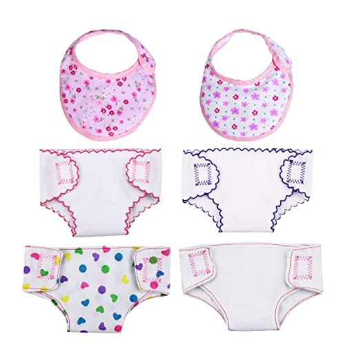 DC-BEAUTIFUL 4 Pcs Doll Diapers Doll Underwear and 2 Pcs Doll Bibs for 14-18 Inch Baby Dolls, Suitable for Infant Baby Doll Girls Boys