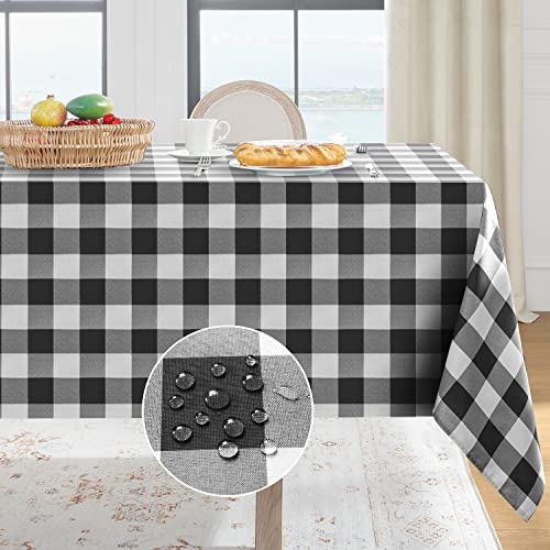 Softalker Gingham Checkered Rectangle Tablecloth - Waterproof Buffalo Plaid Table Cloth Stain Resistant Washable Table Cover for Picnic/Camping/Outdoor - Black and White, 60 x 84 Inch