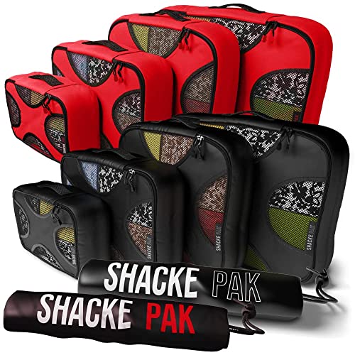 Shacke Pak - 5 Set Packing Cubes with Laundry Bag (Warm Red) & Shacke Pak - 5 Set Packing Cubes with Laundry Bag (Pure Black)