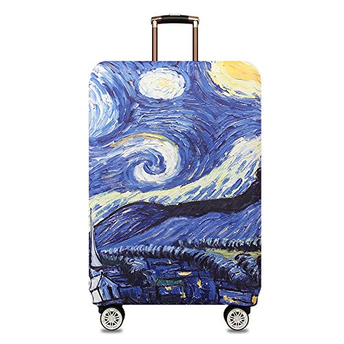 TRAVEL KIN Thickened Luggage Cover ，Washable Travel Gear Cover，18/24/28/32 Inch Suitcase Spandex Protective Cover (S(18'-21' luggage), Starry Night)