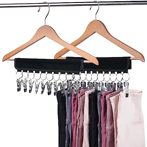 LokiEssentials Legging Organizer for Clothes & Closet Organization, Space Saving Hangers for Pants & Leggings, Small Coat Closet Storage with Clips, Foldable & Collapsible Legging Organization 2-Pack