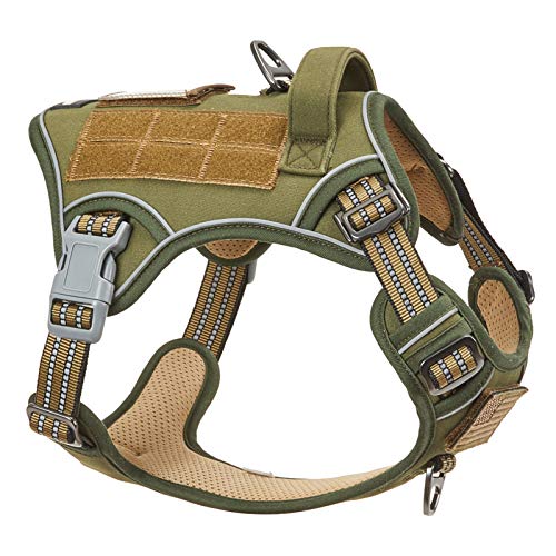 BUMBIN Tactical Dog Harness for Medium Dogs No Pull, Famous TIK Tok No Pull Dog Harness, Fit Smart Reflective Pet Walking Harness for Training, Adjustable Dog Vest Harness with Handle Green M
