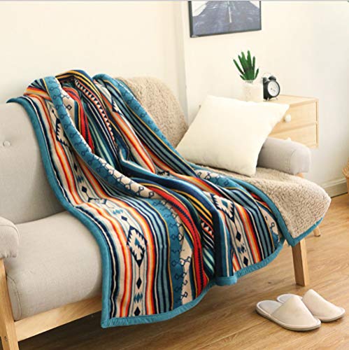 UKELER Boho Sherpa Throw 60'' x 50''- Bohemian Soft Plush Flannel Throw Blankets for Bed/Couch/Sofa/Office/Camping