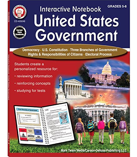 Mark Twain United States Government Interactive Books, Grades 5-8, US History, Constitution of the United States, and Branches Books, 5th Grade Workbooks and Up, Classroom or Homeschool Curriculum