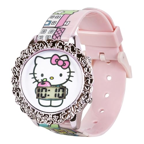 Accutime Hello Kitty Digital LCD Quartz Kids Pink Watch for Girls with Hello Kitty and Friends Pink Band Strap (Model: HK4195AZ)