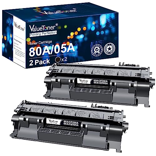 Valuetoner Compatible 80A Toner Cartridge Replacement for HP 80A Toner Cartridge Black CF280A HP 80X CF280X 05A CE505A for Laserjet Pro 400 M401n M401dn M401dne M425dn Laserjet P2055DN Printer, 2 Pack